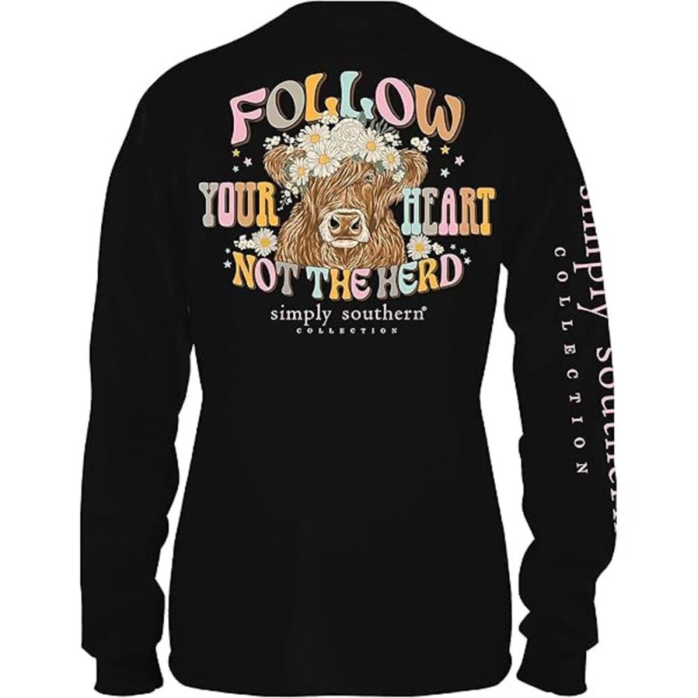 Simply Southern Follow Your Heart Not The Herd Graphic Long Sleeve Shirt Sz S